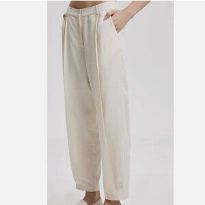 LATTELIER Linen Cotton Tapered Minimalist Pants Natural White Size S
